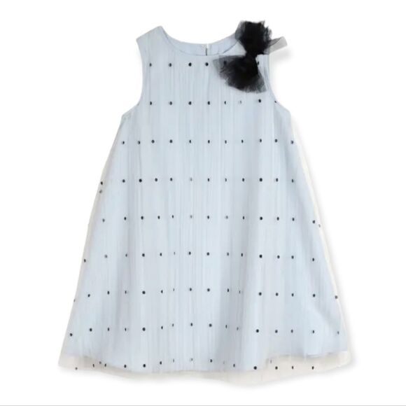 NWT PIPPA & JULIEKids' Polka Dot Tulle Shift Dress In Blue/ Black - Picture 1 of 4